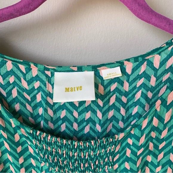 Anthropologie Maeve green and tan geometric midi dress - Picture 4 of 7